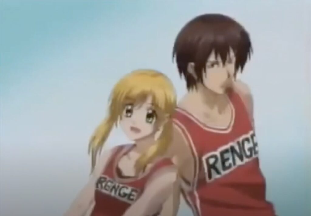kai renge and hagino yuzuru waering their red team jerseys in honey x honey drops anime basketball