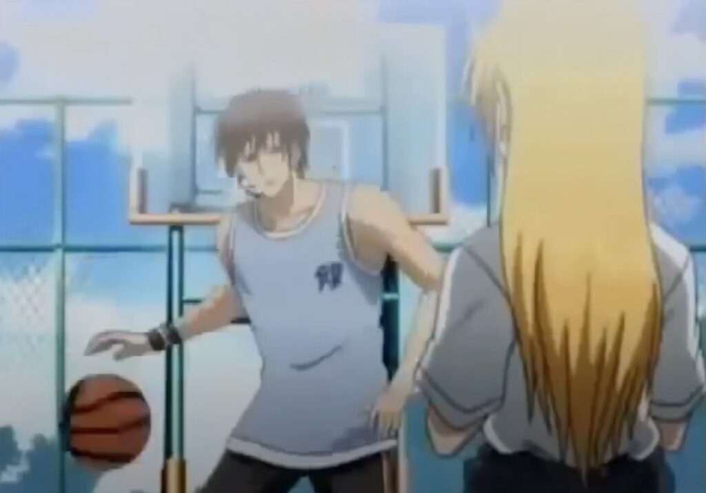 kai renge dribbling as basketball in mitsu x mitsu drops basketball anime