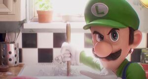 luigi plunging an overflowing sink in the mario bros plumbing commercial