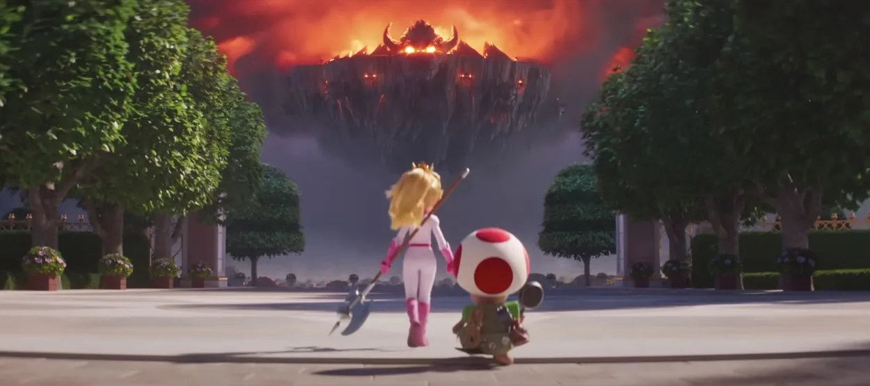 peach and toad walking to meet bowser