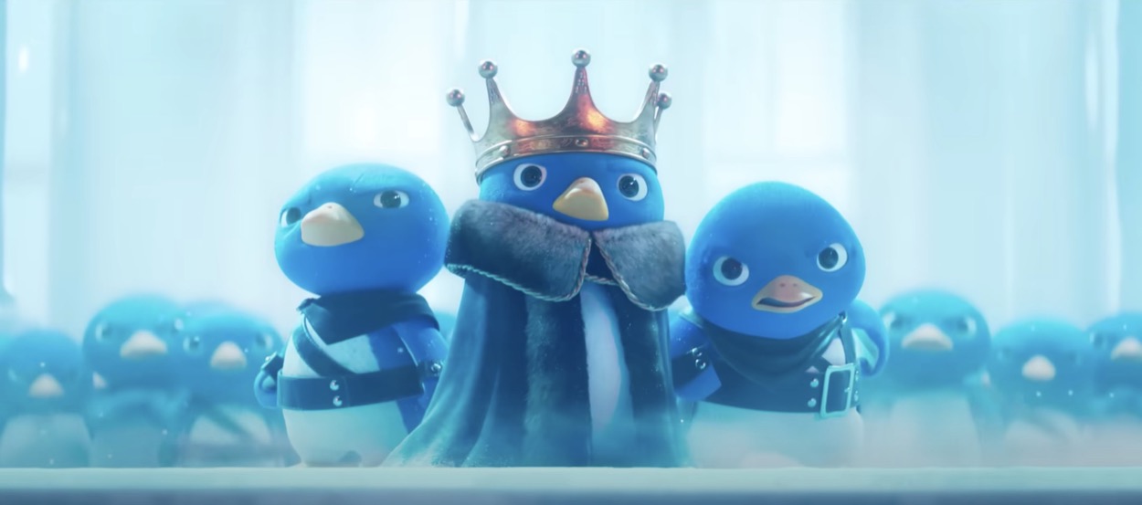the penguin king at his castle gates meeting bowser