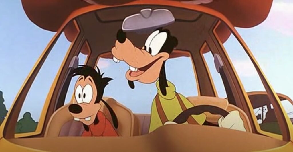 goof and max in the car