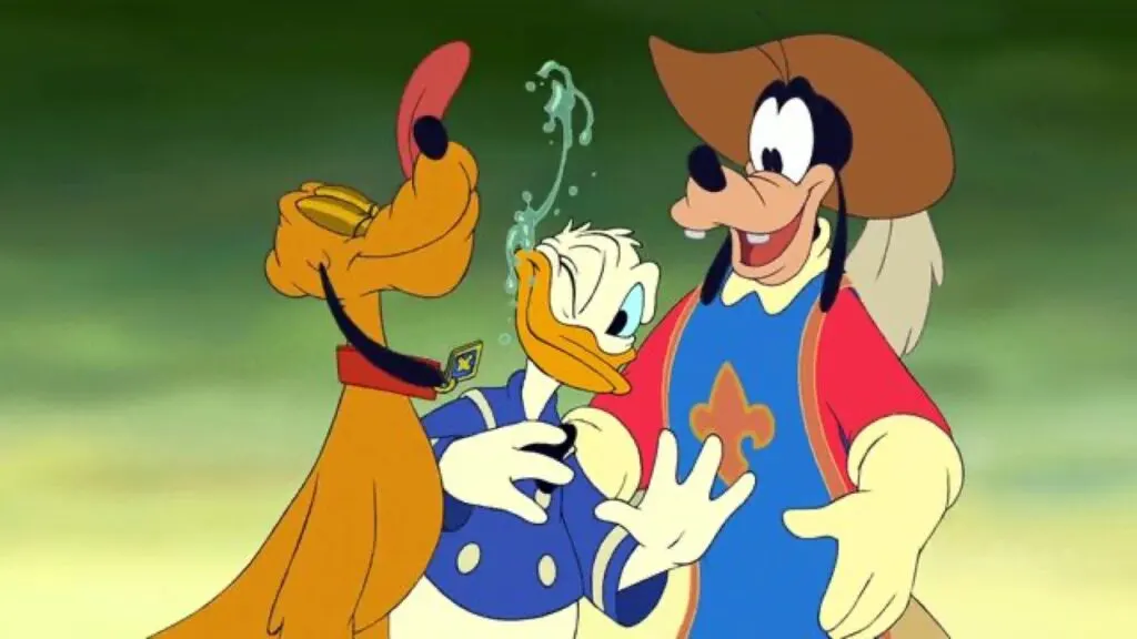 goofy with pluto licking donald's face